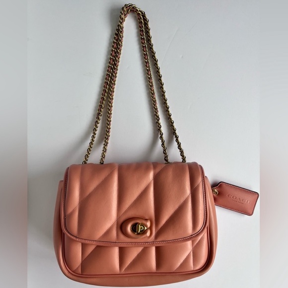 Coach Madison Quilted Leather Pillow Bag Chain Pink Coral - Picture 2 of 15